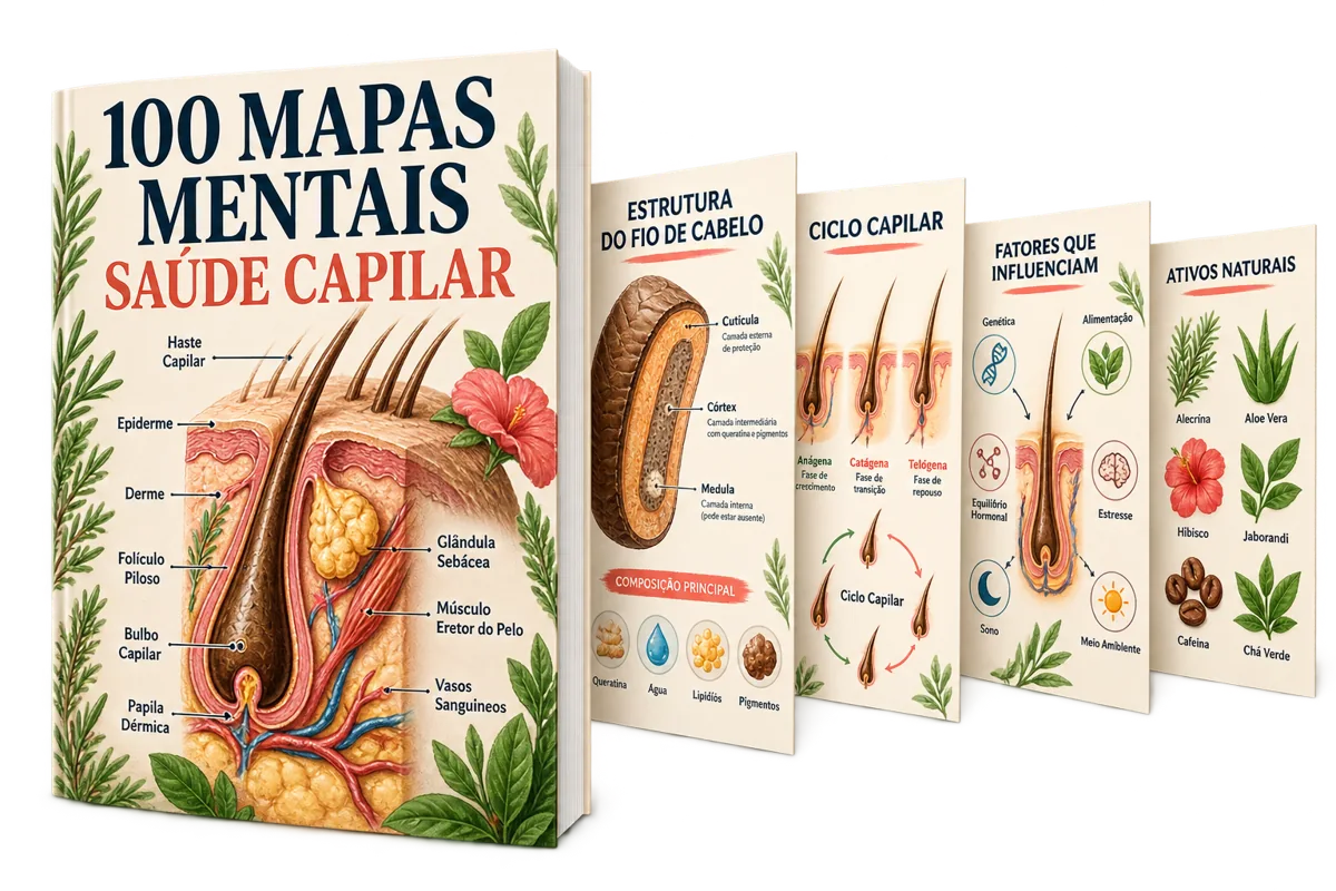 100 mapas mentais de Saúde Capilar: e-book e prévias do conteúdo